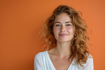 Dutch Woman Radiating Joy on Orange Backdrop Generative AI