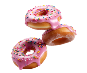 Three flying delicious donuts, cut out