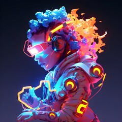 Glowing Neon Light Fantasy: A Geometric Hologram