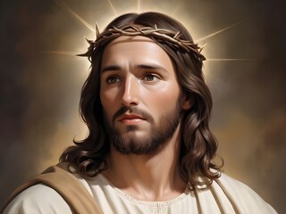 Fototapeta premium Beautiful artistic portrait of Jesus Christ. illustration. 
