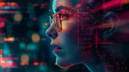 People wear digital glasses, the screen is up, technology is advancing.	