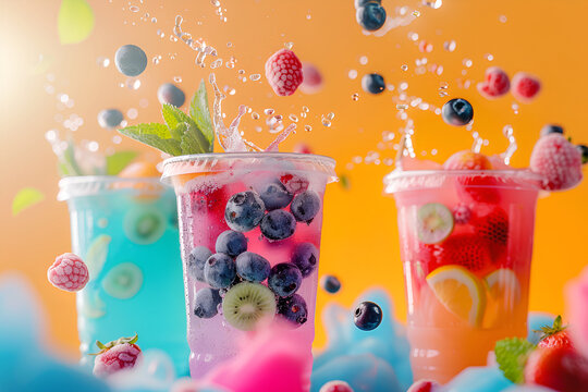 Colourful fruit juice commercial photos