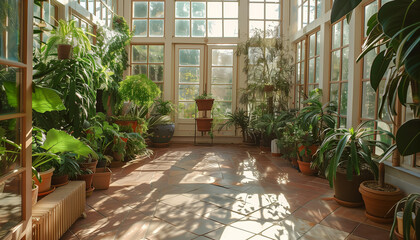 botanical bliss, conservatory with plants - obrazy, fototapety, plakaty