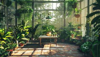 botanical haven sunny conservatory oasis - obrazy, fototapety, plakaty