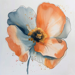 watercolor painting of a poppy in blue and orange