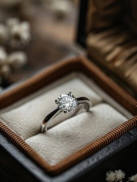 Diamond ring in the box, product photography, exquisite