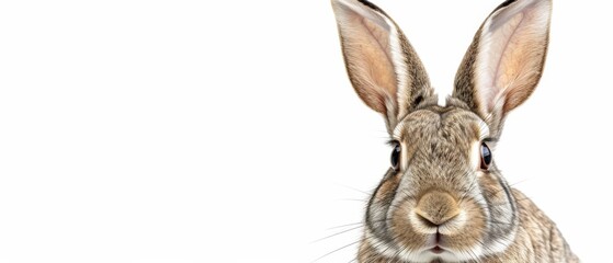  Rabbit looking directly at camera in close-up, ears turned towards viewer