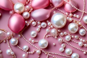 a Pearl necklace on a pink silk with copy space