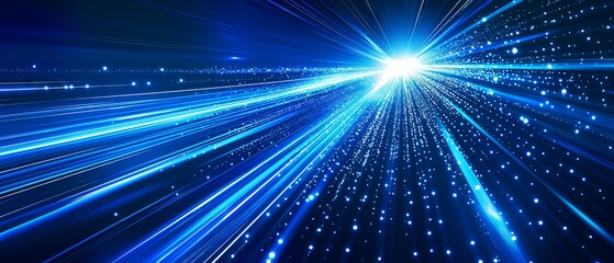 Obraz premium Vector Abstract, science, futuristic, energy technology concept. Digital image of light rays, stripes lines with blue light, speed and motion blur over dark blue background