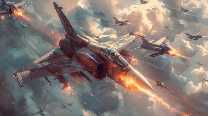 Overwhelming Aerial Assault of Advanced Fighter Jets Amidst Intense Fiery Explosions and Chaos in the Skies