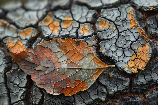 Nature's Palette: Autumn Leaf on Burnt Wood Texture