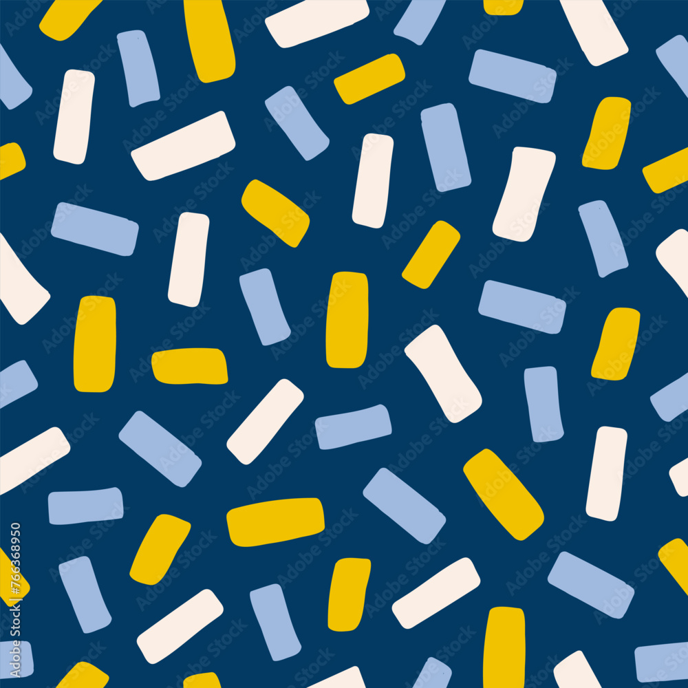 Poster Abstract organic seamless pattern with different shapes rectangles on a dark blue background.. Vector geometric texture.  