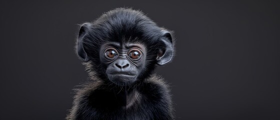 Fototapeta premium Close-up of a monkey's face on a black background with an eerie expression