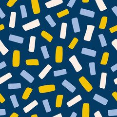 Abstract organic seamless pattern with different shapes rectangles on a dark blue background.. Vector geometric texture.  
