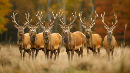 During the European wildlife deer rut, red deer are seen in their natural habitat. 