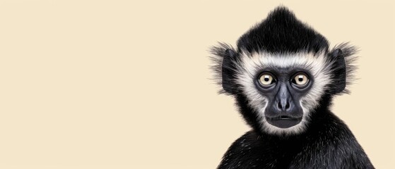  A detailed shot of a monkey with a bicolored face and contrasting fur on its head - obrazy, fototapety, plakaty
