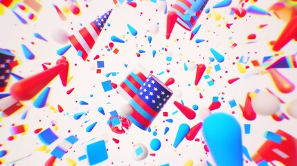 Obraz premium Design a vibrant illustration for a Fourth of July greeting card, featuring patriotic symbols such as the American