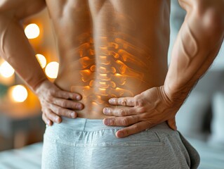 Man in His Mid-30s Massaging Lower Back due to Sacroiliac Joint Pain Generative AI