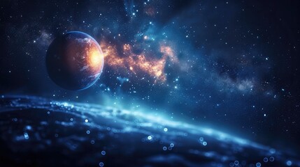 Mesmerizing Cosmic Landscape with Glowing Planet and Ethereal Nebula