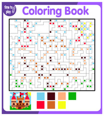 Coloring by numbers, educational game for children. Coloring book with numbered squares. princess castle © Olga