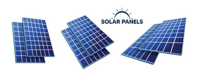 set of Solar Panels Isolated on White Background for sale advertising poster