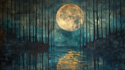 Cubist Interpretations of Moonlit Forests and Rivers