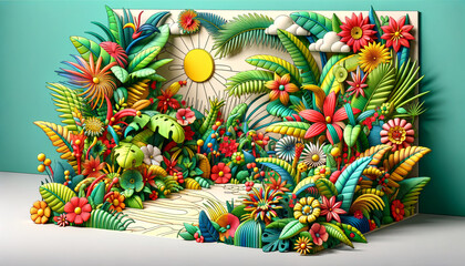 Summer Paradise: Tropical Leaves and Flowers Background