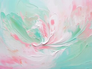 Fototapeta na wymiar Splashes of bright paint on the canvas. mint, rose and white colors. Interior painting