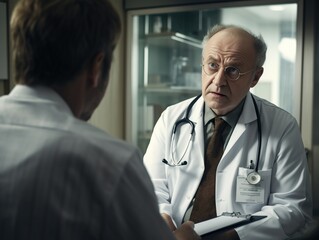 Professional doctor in medical attire examining a patient in the doctor's office
