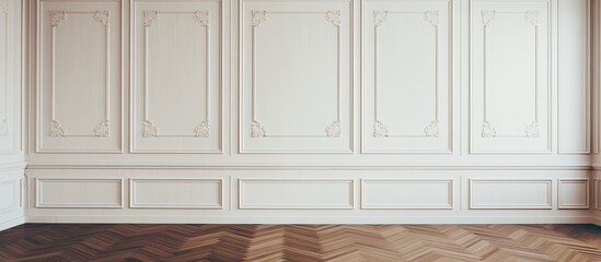 Interior view of a room showcasing a close-up shot of wooden flooring juxtaposed with clean white walls creating a minimalistic aesthetic