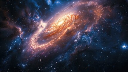 Majestic Cosmic Phenomenon of Swirling Galactic Clouds and Luminous Stellar Formations in the Vast Expanse of the Universe - obrazy, fototapety, plakaty