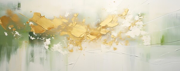 Splashes of bright paint on the canvas. olive, gold and white colors. Interior painting