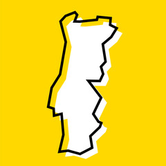 Portugal country simplified map. White silhouette with thick black contour on yellow background. Simple vector icon