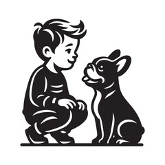 French Bulldog Vector, French Bulldog silhouette, French Bulldog with a boy