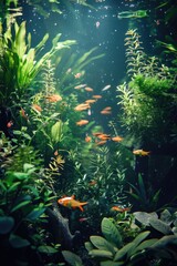 Fototapeta na wymiar A fish tank with a variety of fish swimming in it