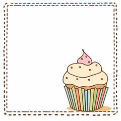 Frame with space for text, Cupcake Illustration with Pink Frosting, Sweet Dessert, with Copy Space