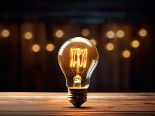 Illuminated light bulb on table creating inspiring atmosphere for creative ideas