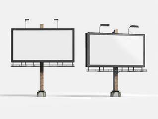 Obraz premium Two billboards are on a white background. The billboards are empty and have no writing on them
