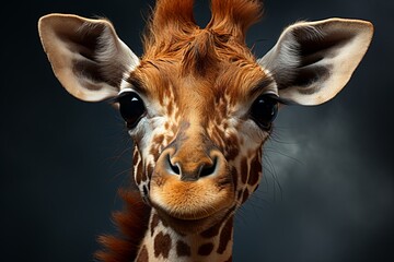 Portrait of giraffe in human clothing close-up. Creative portrait of wild animal on abstract background. Antropomorphic animal. Generative AI.