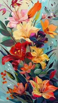 Floral decoration and poster celebrating spring
