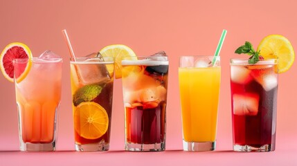 Assorted Drinks on Pink Background