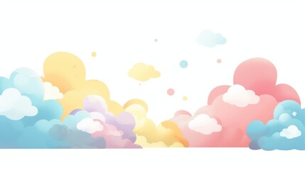 Abstract colorful background featuring pastel-colored rounded clouds against a white backdrop