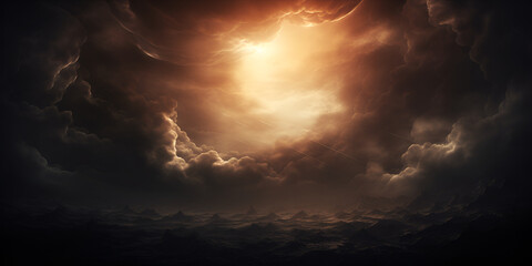 Dramatic Sky, Geological event,  sun in the clouds, Radiant Sunset Piercing The Veiled Sky, Generative AI 