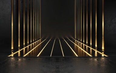 Luxurious black and gold background with minimalist golden lines pattern