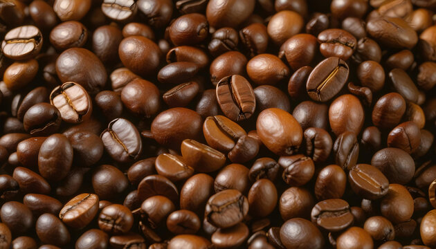 A close-up of two different types of coffee beans on a wooden table