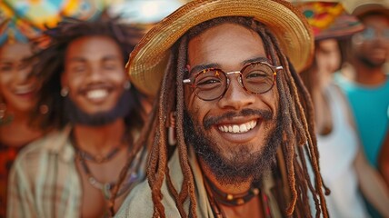 dreadlock- and hat-wearing group of individuals.