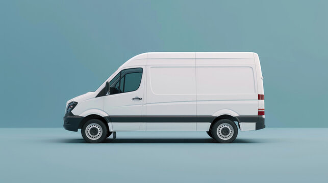 A white van is parked on a blue background