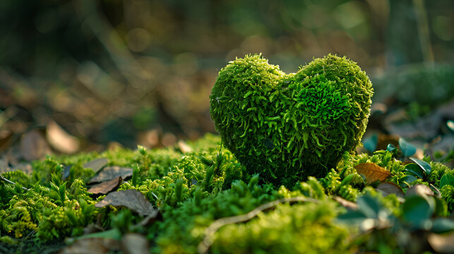 Heart With Moss On The Ground Of A Forest