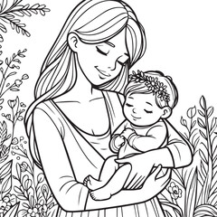 Happy mothers day line art vector illustrations for coloring book, children book.
