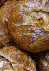 Large loaves of freshly baked wheat bread